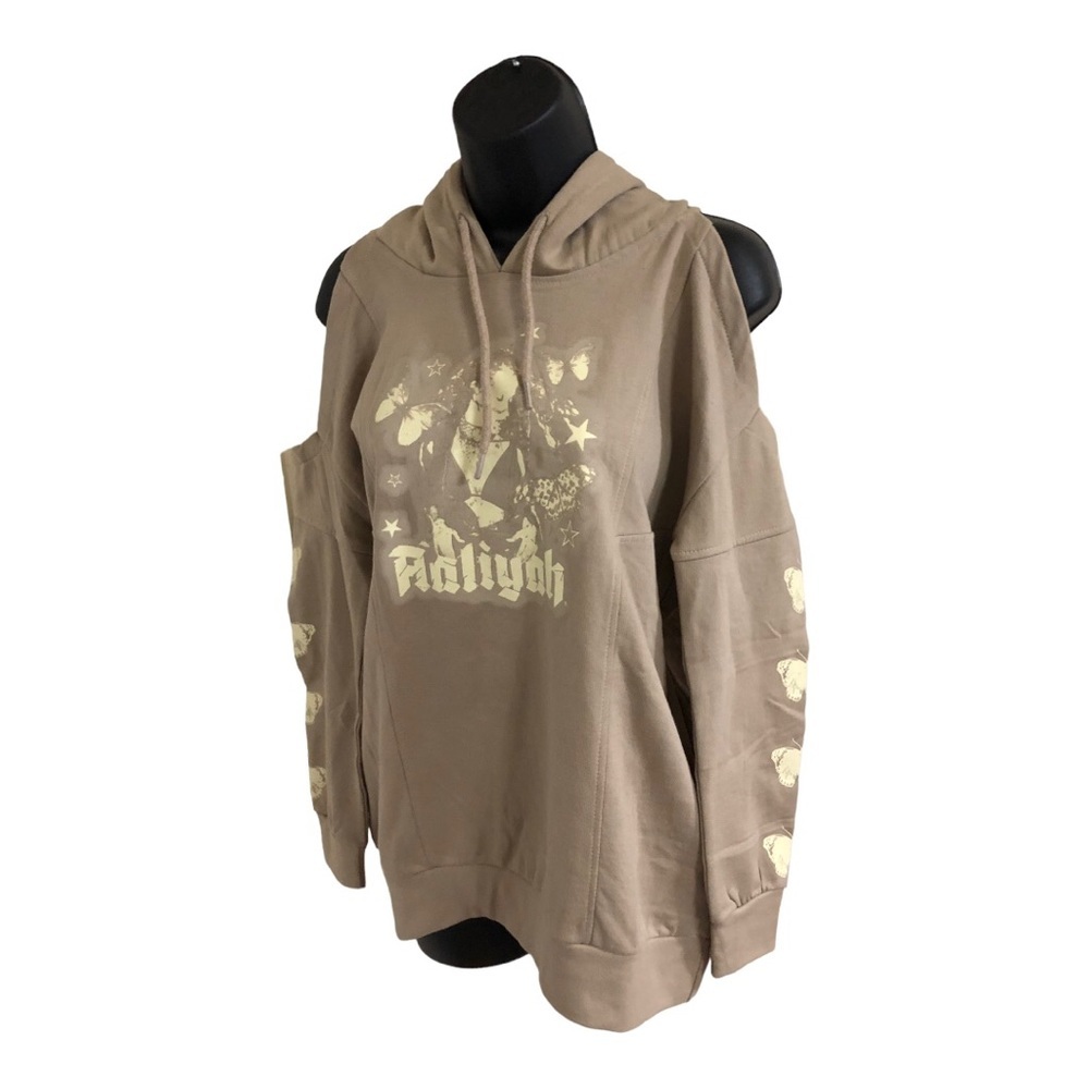 Aaliyah butterfly graphic print cold shoulder sweatshirt‎ hoodie size Small new
